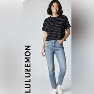 Nwot Lululemon Cates Tee - Black White Striped Size M/L (Boxy Crop)